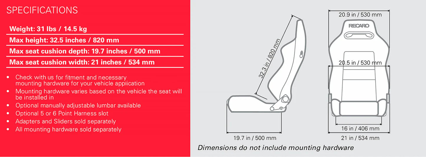 Recaro Speed Seat - Black Nardo/Black Nardo w/Red Logo